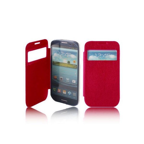 CUSTODIA FLIP ORIZZONTALE per SAMSUNG I8260 GALAXY CORE CON FINESTRA IDENTIFICATIVO CHIAMANTE ROSSO EFFETTO CROSS