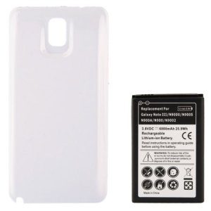 BATTERIA 6800 mAh + COVER COLORE BIANCO per SAMSUNG GALAXY NOTE 3, N9000, N9002, N9005