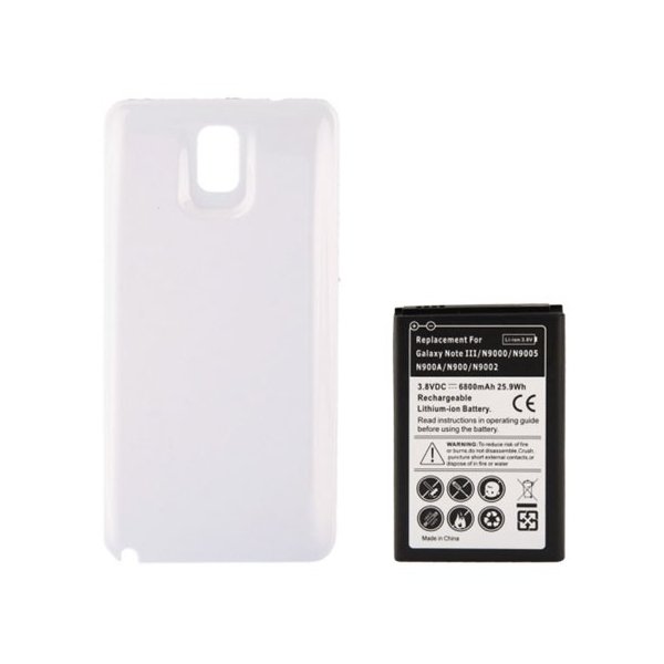 BATTERIA 6800 mAh + COVER COLORE BIANCO per SAMSUNG GALAXY NOTE 3, N9000, N9002, N9005