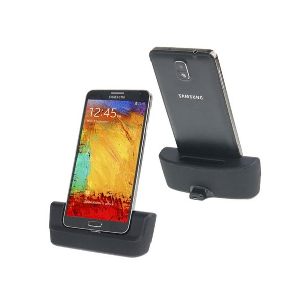 BASETTA DOCKING per SAMSUNG N9000 GALAXY NOTE 3 + RICARICA BATTERIA SUPPLEMENTARE PARTE POSTERIORE COLORE NERO