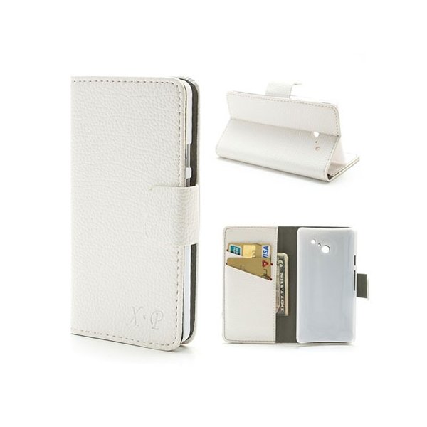 CUSTODIA FLIP ORIZZONTALE PELLE RUVIDA per HUAWEI ASCEND D2 CON STAND E TASCHE PORTA CARTE COLORE BIANCO