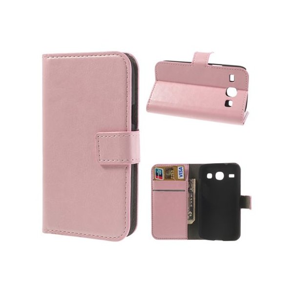 CUSTODIA FLIP ORIZZONTALE PELLE per SAMSUNG I8260 GALAXY CORE, I8262 CON STAND E TASCHE PORTA CARTE COLORE ROSA