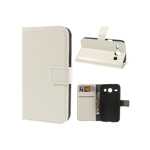 CUSTODIA FLIP ORIZZONTALE PELLE per SAMSUNG I8260 GALAXY CORE, I8262 CON STAND E TASCHE PORTA CARTE COLORE BIANCO