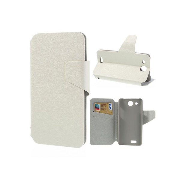 CUSTODIA FLIP ORIZZONTALE SLIM per ALCATEL ONE TOUCH 6033 IDOL ULTRA CON STAND E PORTA CARTE COLORE BIANCO EFFETTO CROSS