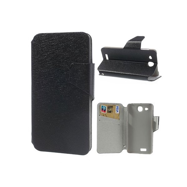 CUSTODIA FLIP ORIZZONTALE SLIM per ALCATEL ONE TOUCH 6033 IDOL ULTRA CON STAND E PORTA CARTE COLORE NERO EFFETTO CROSS