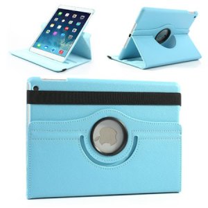 CUSTODIA BOOK ORIZZONTALE PELLE GIREVOLE per APPLE IPAD AIR, IPAD 5 CON STAND COLORE AZZURRO