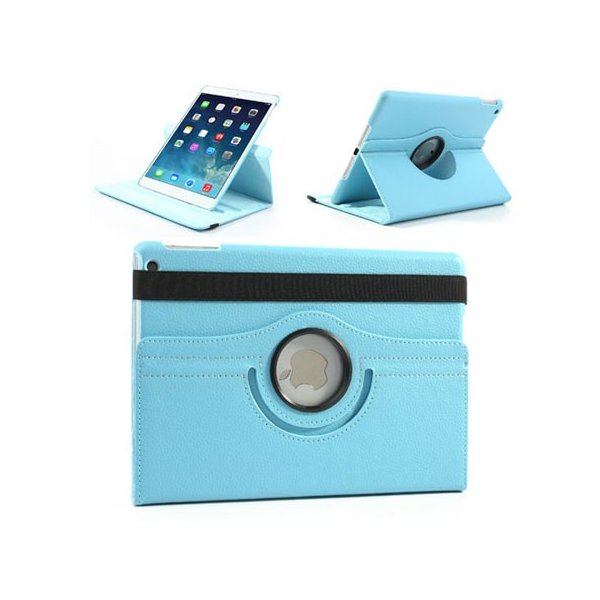 CUSTODIA BOOK ORIZZONTALE PELLE GIREVOLE per APPLE IPAD AIR, IPAD 5 CON STAND COLORE AZZURRO