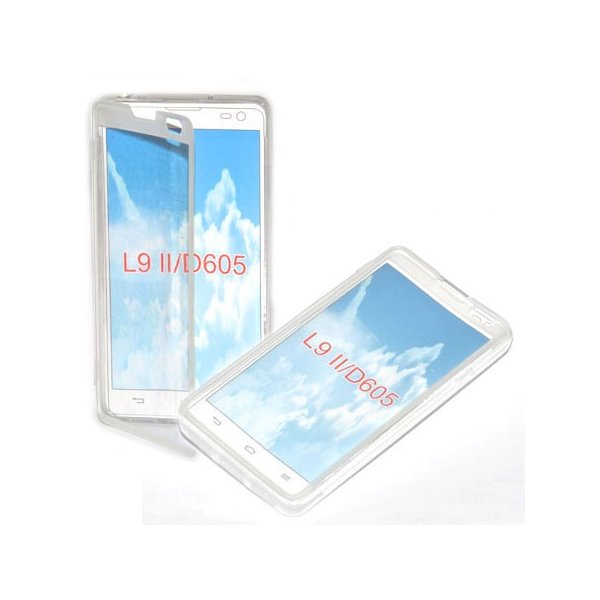 CUSTODIA GEL TPU SILICONE FLIP BOOK TOUCH SCREEN per LG OPTIMUS L9 II, D605 COLORE BIANCO TRASPARENTE