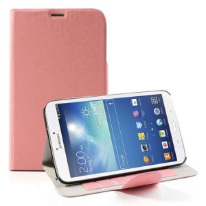 CUSTODIA BOOK ORIZZONTALE per SAMSUNG GALAXY TAB 3 8.0, SM-T310, SM-T311, SM-T315 CON STAND E TASCHE PORTA CARTE COLORE ROSA