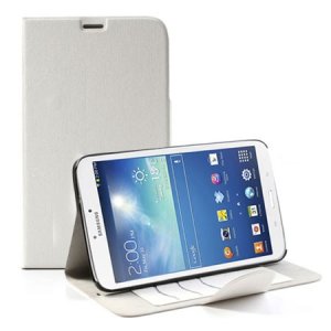 CUSTODIA BOOK ORIZZONTALE per SAMSUNG GALAXY TAB 3 8.0, SM-T310, SM-T311, SM-T315 CON STAND E TASCHE PORTA CARTE COLORE BIANCO