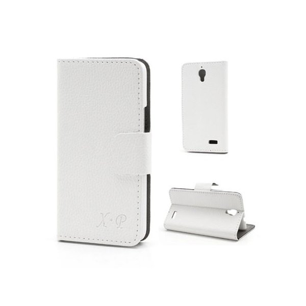 CUSTODIA FLIP ORIZZONTAL1E PELLE RUVIDA per ALCATEL ONE TOUCH IDOL 6030 CON STAND COLORE BIANCO