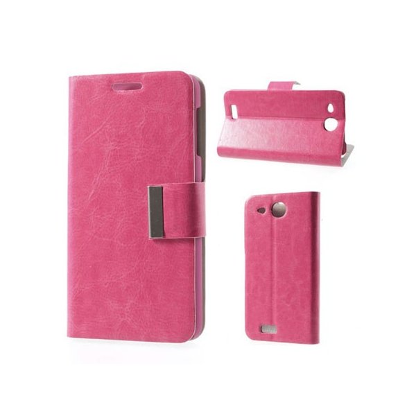 CUSTODIA FLIP ORIZZONTALE BOOK SLIM per ALCATEL ONE TOUCH 6033 IDOL ULTRA CON STAND E TASCHE PORTA CARTE COLORE FUCSIA