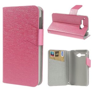 CUSTODIA FLIP ORIZZONTALE SLIM per ALCATEL ONE TOUCH X'POP 5035D CON STAND E PORTA CARTE COLORE FUCSIA EFFETTO CROSS