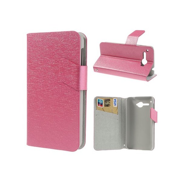 CUSTODIA FLIP ORIZZONTALE SLIM per ALCATEL ONE TOUCH X'POP 5035D CON STAND E PORTA CARTE COLORE FUCSIA EFFETTO CROSS