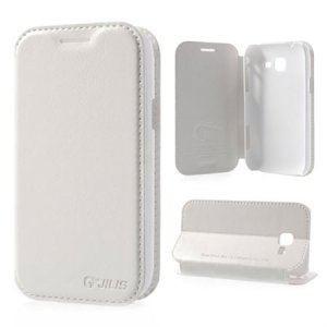 CUSTODIA FLIP ORIZZONTALE PELLE per SAMSUNG S7570 GALAXY TREND II, S7572 GALAXY TREND II DUOS CON STAND COLORE BIANCO