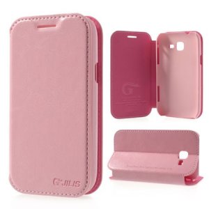 CUSTODIA FLIP ORIZZONTALE PELLE per SAMSUNG S7570 GALAXY TREND II, S7572 GALAXY TREND II DUOS CON STAND COLORE ROSA