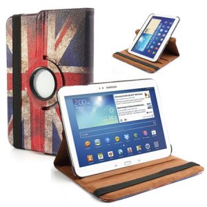 CUSTODIA BOOK PELLE GIREVOLE per SAMSUNG P5200 GALAXY TAB 3 10.1, P5210, 10.1" POLLICI FANTASIA BANDIERA UK ANTICATA