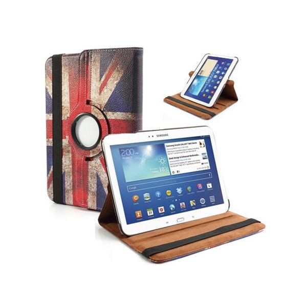 CUSTODIA BOOK PELLE GIREVOLE per SAMSUNG P5200 GALAXY TAB 3 10.1, P5210, 10.1" POLLICI FANTASIA BANDIERA UK ANTICATA