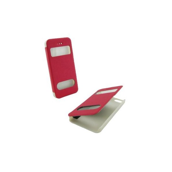 CUSTODIA FLIP ORIZZONTALE per APPLE IPHONE 5c CON DOPPIA FINESTRA IDENTIFICATIVO CHIAMANTE COLORE ROSSO