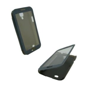 CUSTODIA FLIP ORIZZONTALE TOUCH SCREEN per SAMSUNG I9500 GALAXY S4, I9505, I9502 CON FINESTRA GRANDE COLORE NERO