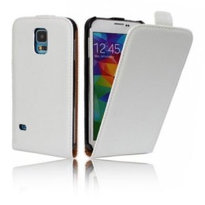 CUSTODIA FLIP VERTICALE SLIM SIMILPELLE per SAMSUNG G900F GALAXY S5, GALAXY S5 NEO G903F, GALAXY S5 PLUS COLORE BIANCO