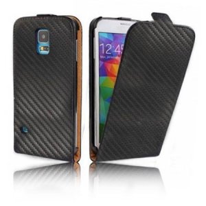 CUSTODIA FLIP VERTICALE SLIM SIMILPELLE per SAMSUNG G900F GALAXY S5, GALAXY S5 NEO G903F, GALAXY S5 PLUS COLORE NERO CARBON