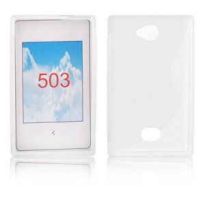 CUSTODIA GEL TPU SILICONE DOUBLE per NOKIA ASHA 503 COLORE BIANCO-TRASPARENTE