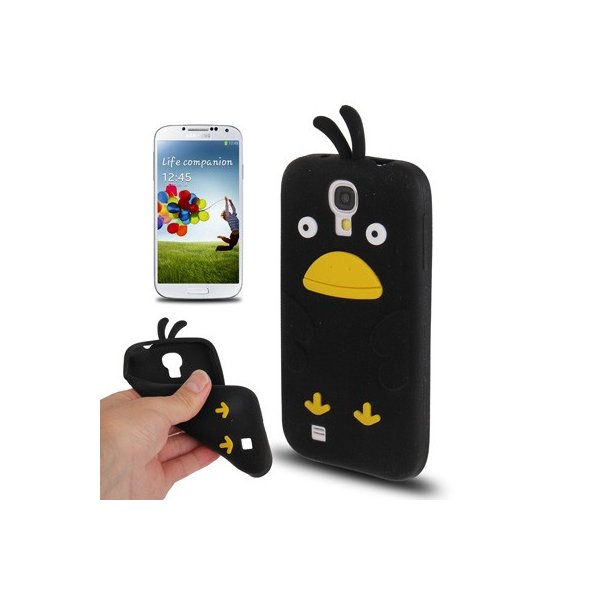 CUSTODIA GEL TPU SILICONE per SAMSUNG I9500 GALAXY S4, I9505, I9502 FANTASIA UCCELLO COLORE NERO