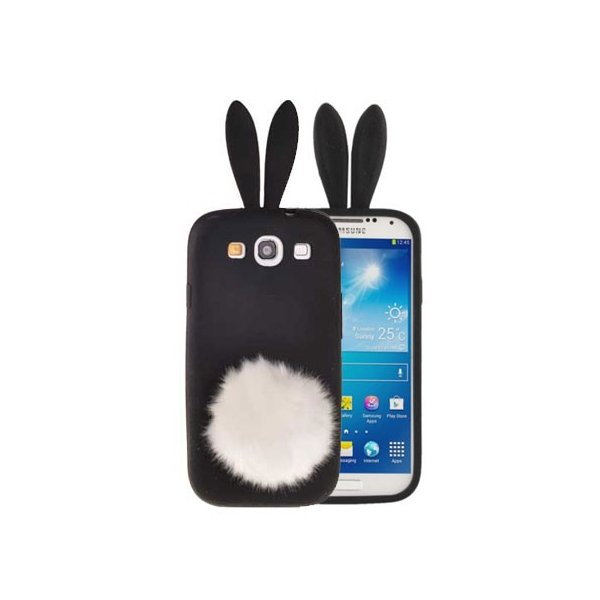 CUSTODIA GEL TPU SILICONE per SAMSUNG I9500 GALAXY S4, I9505, I9502 FANTASIA CONIGLIO CON CODA PON PON COLORE NERO