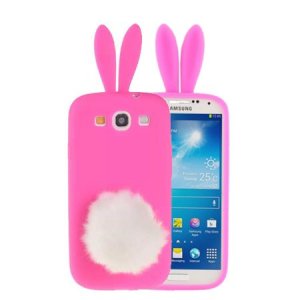 CUSTODIA GEL TPU SILICONE per SAMSUNG I9500 GALAXY S4, I9505, I9502 FANTASIA CONIGLIO CON CODA PON PON COLORE ROSA