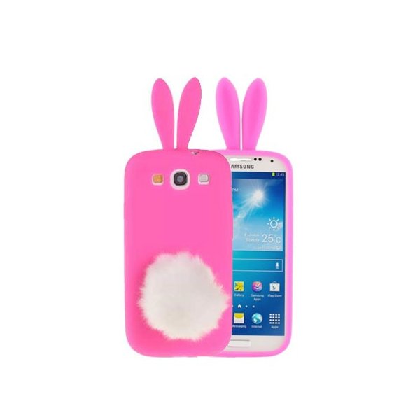 CUSTODIA GEL TPU SILICONE per SAMSUNG I9500 GALAXY S4, I9505, I9502 FANTASIA CONIGLIO CON CODA PON PON COLORE ROSA