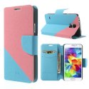 CUSTODIA FLIP ORIZZONTALE SIMILPELLE per SAMSUNG G900F GALAXY S5, S5 NEO CON STAND E PORTA CARTE BICOLORE ROSA E AZZURRO