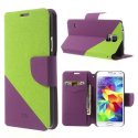 CUSTODIA FLIP ORIZZONTALE SIMILPELLE per SAMSUNG G900F GALAXY S5, S5 NEO CON STAND E PORTA CARTE BICOLORE VERDE E VIOLA