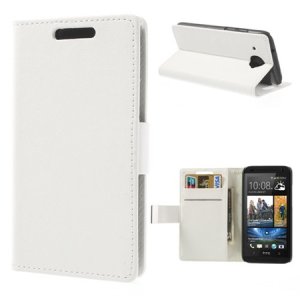 CUSTODIA FLIP ORIZZONTALE BOOK SLIM per HTC DESIRE 601, ZARA CON STAND E TASCHE PORTA CARTE COLORE BIANCO