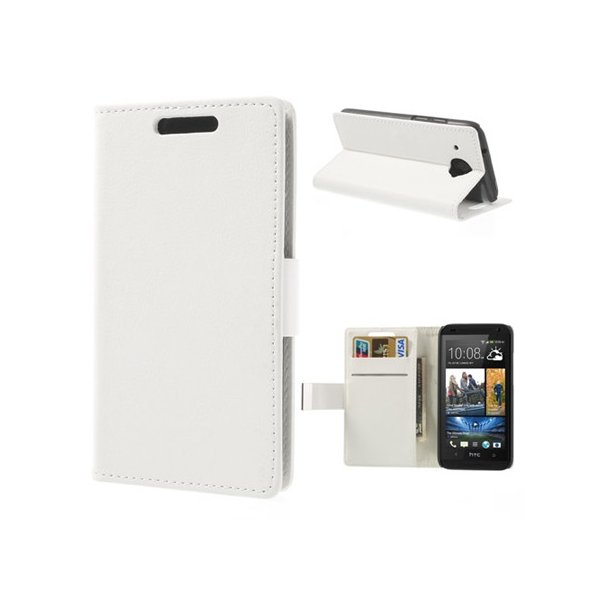 CUSTODIA FLIP ORIZZONTALE BOOK SLIM per HTC DESIRE 601, ZARA CON STAND E TASCHE PORTA CARTE COLORE BIANCO