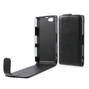 CUSTODIA FLIP VERTICALE PELLE per SONY XPERIA  Z1 COMPACT, XPERIA Z1 MINI, D5503 COLORE NERO