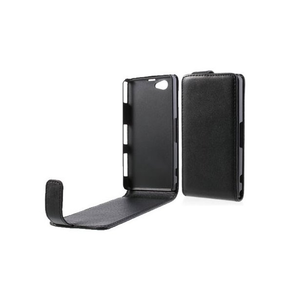 CUSTODIA FLIP VERTICALE PELLE per SONY XPERIA  Z1 COMPACT, XPERIA Z1 MINI, D5503 COLORE NERO