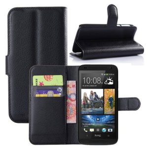 CUSTODIA FLIP ORIZZONTALE PELLE per HTC DESIRE 601, ZARA CON STAND E TASCHE PORTA CARTE COLORE NERO