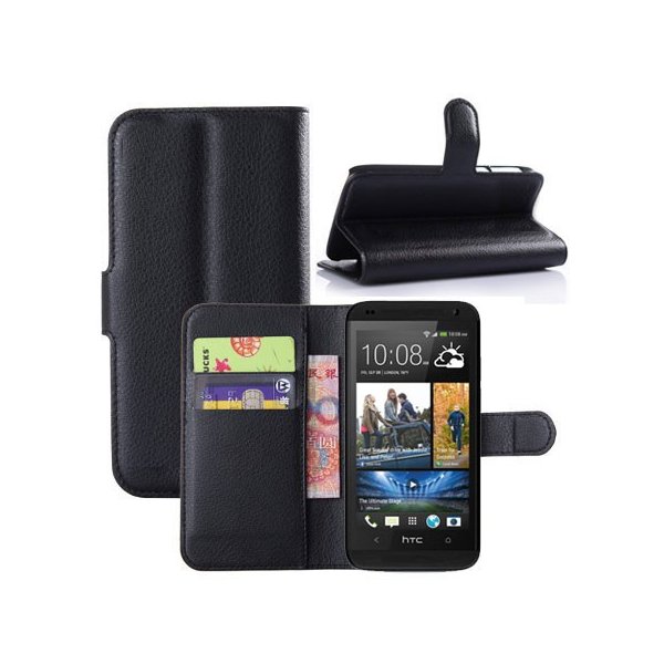 CUSTODIA FLIP ORIZZONTALE PELLE per HTC DESIRE 601, ZARA CON STAND E TASCHE PORTA CARTE COLORE NERO