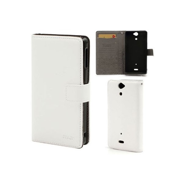 CUSTODIA FLIP ORIZZONTALE PELLE per SONY XPERIA V LT25I CON STAND E TASCHE PORTA CARTE COLORE BIANCO