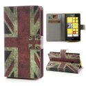 CUSTODIA FLIP ORIZZONTALE PELLE per NOKIA LUMIA 520, LUMIA 525 CON STAND E TASCHE PORTA CARTE FANTASIA BANDIERA UK ANTICATA