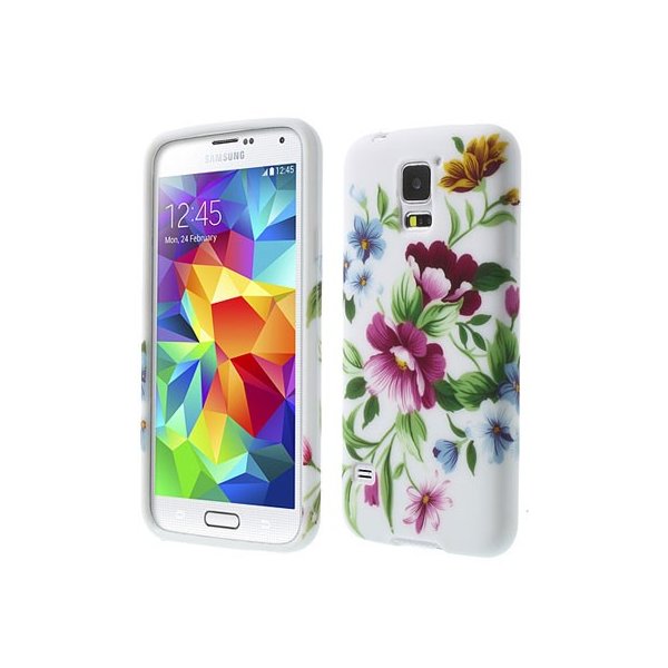 CUSTODIA GEL TPU SILICONE per SAMSUNG G900F GALAXY S5, GALAXY S5 NEO G903F, GALAXY S5 PLUS FANTASIA FIORI COLORATI