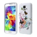 CUSTODIA GEL TPU SILICONE per SAMSUNG G900F GALAXY S5, GALAXY S5 NEO G903F FANTASIA FARFALLE COLORATE SU SFONDO BIANCO