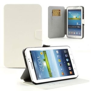 CUSTODIA BOOK ORIZZONTALE PELLE per SAMSUNG P3200 GALAXY TAB 3 7.0, P3210 CON STAND E TASCHE PORTA CARTE COLORE BIANCO