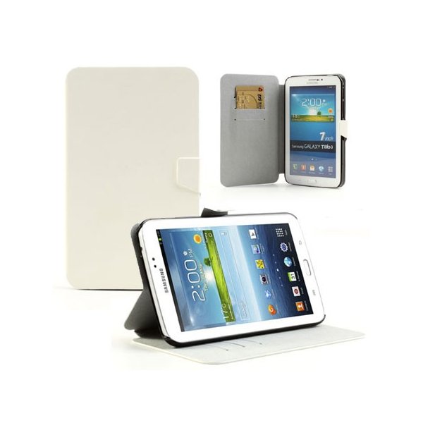 CUSTODIA BOOK ORIZZONTALE PELLE per SAMSUNG P3200 GALAXY TAB 3 7.0, P3210 CON STAND E TASCHE PORTA CARTE COLORE BIANCO