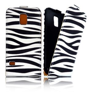 CUSTODIA FLIP VERTICALE SLIM SIMILPELLE per SAMSUNG G900F GALAXY S5, GALAXY S5 NEO G903F, GALAXY S5 PLUS FANTASIA ZEBRA