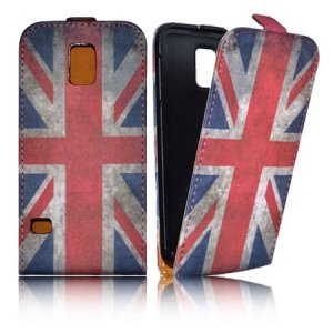 CUSTODIA FLIP VERTICALE SLIM SIMILPELLE per SAMSUNG G900F GALAXY S5, GALAXY S5 NEO G903F FANTASIA BANDIERA UK ANTICATA