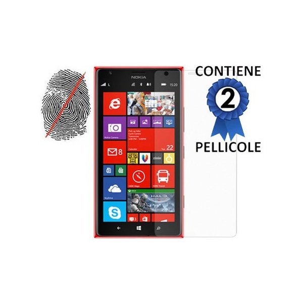 PELLICOLA PROTEGGI DISPLAY ANTI IMPRONTA per NOKIA LUMIA 1520 CONFEZIONE 2 PEZZI