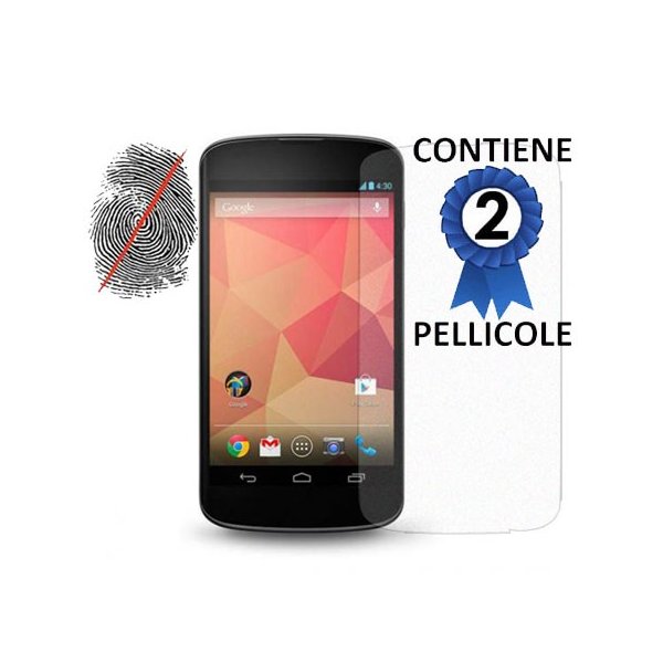 PELLICOLA per LG NEXUS 5 (D820) PROTEGGI DISPLAY ANTI IMPRONTA CONFEZIONE 2 PEZZI