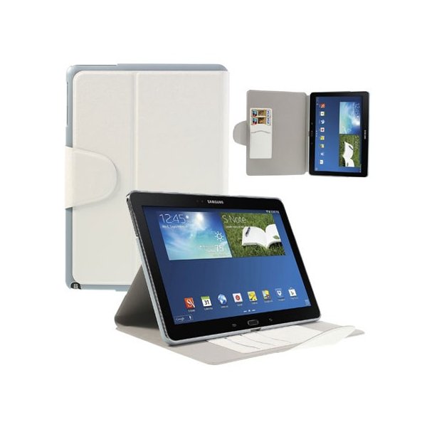 CUSTODIA BOOK ORIZZONTALE per SAMSUNG GALAXY NOTE 10.1 (2014 EDITION), SM-P600 CON STAND E TASCHE PORTA CARTE COLORE BIANCO